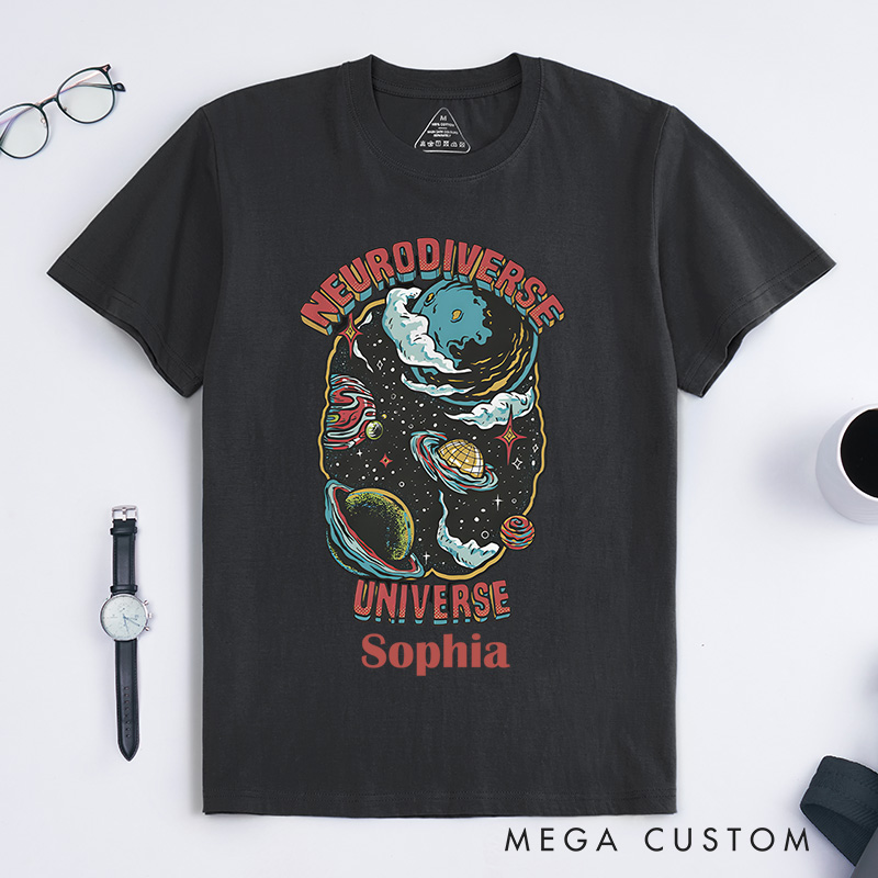 Personalized Neurodiverse Universe Comic Style Adult T-Shirt Actually Autistic Gift