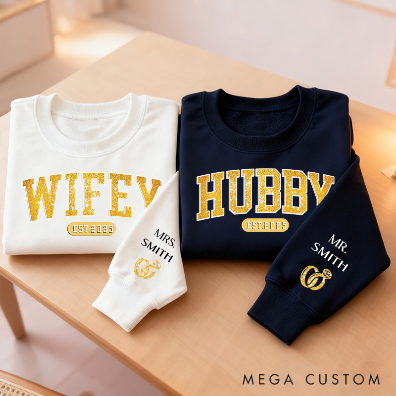 Personalized Couple Wifey Hubby Sweatshirt Custom Anniversary Wedding Gifts for Husband and Wife Couple Holiday Sweatshirt