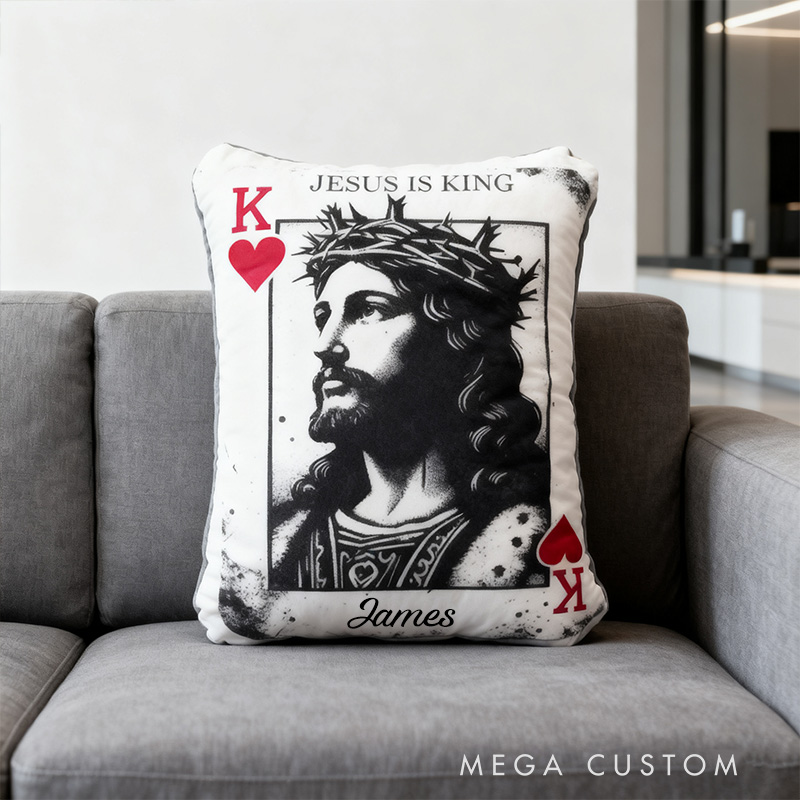 Personalized Jesus is King Pillow with Custom Name Home Decor Religious Gift Christian Gift for Jesus Lover