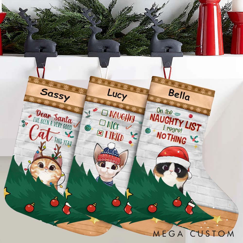 Personalized Cat Lover Naughty Nice I tried Christmas Stockings