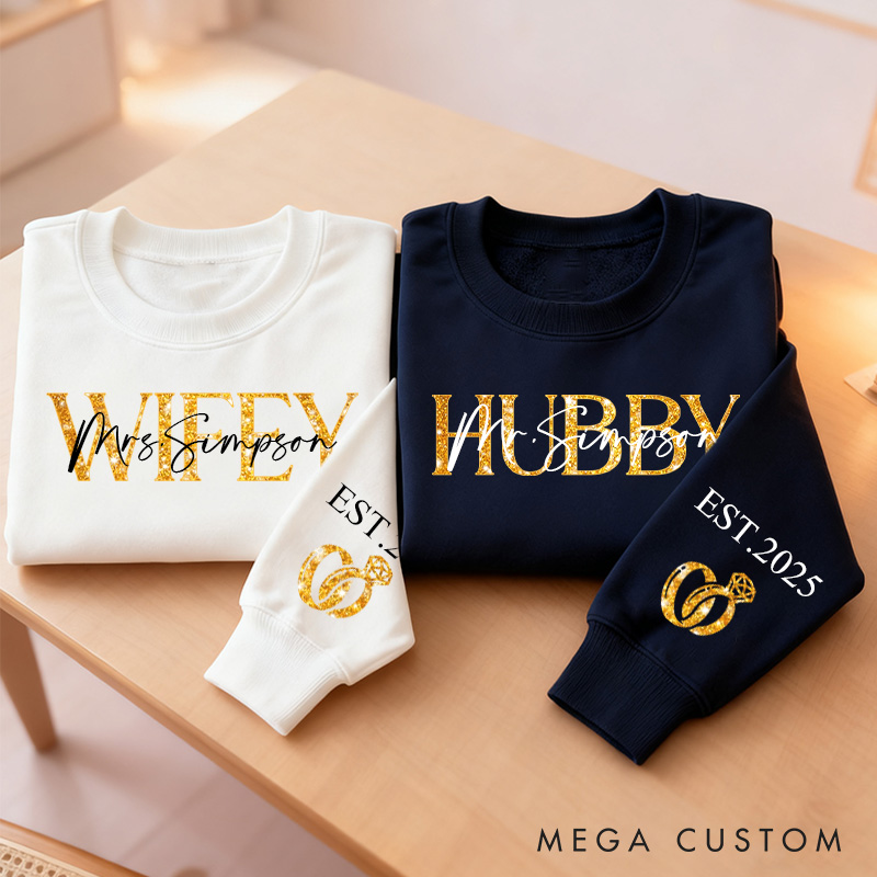 Personalized Wifey Hubby Couple Sweatshirt Custom Couple Sweatshirt Anniversary Gift Top for Husband Wife Holiday Shirt for Couple