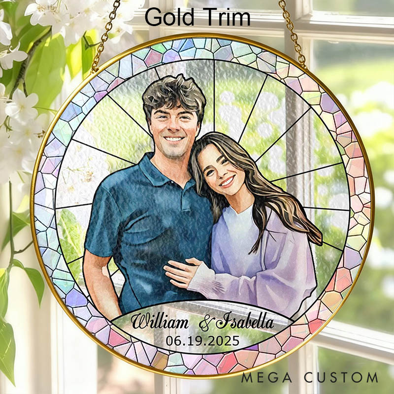 Personalized Couple Stained Glass Photo Suncatcher Custom Newlyweds Portrait Window Decor Anniversary Gift for HUsband Wife Boyfriend Girlfriend