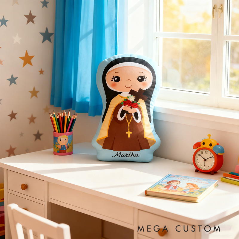 Personalized Saint Therese of Lisieux Pillow with Custom Name Home Decor Religious Gift Catholic for Kids