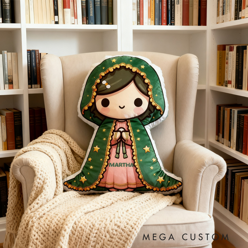 Personalized Cartoon Guadalupe Vergin Mary Pillow with Name Home Decor Religious Gift Catholic for Kids