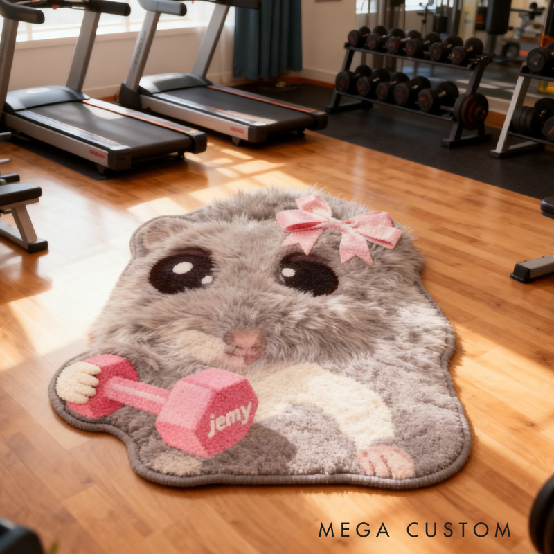 Personalized Sad Hamster Lifting Doormat and Workout Transform Gym Space with Custom Name Powerlifting Gift Funny Fitness for Fitness Gym Owner Lovers