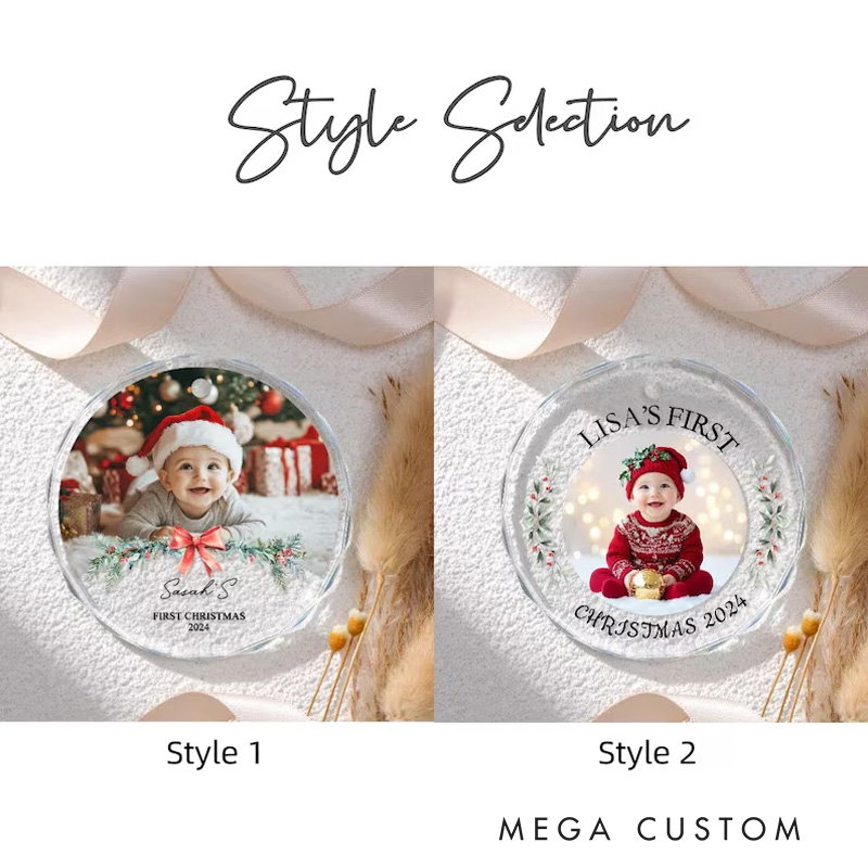 Personalized Baby Photo Name Custom Holiday Gift First Christmas Memory Cute Festive Decoration Keepsake Christmas Ornament