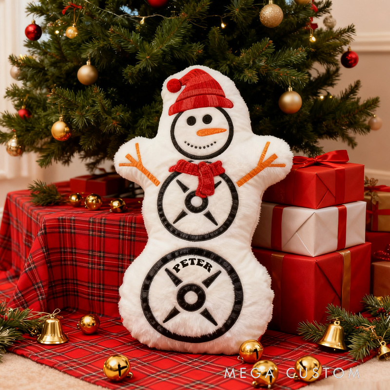 Personalized Festive Snowman Pillow Barbell Plate Gym Lifting Gift Ideas Weight Lifting Cute Gifts Custom Name Pillow Comfortable Christmas Decor for Gym Lovers