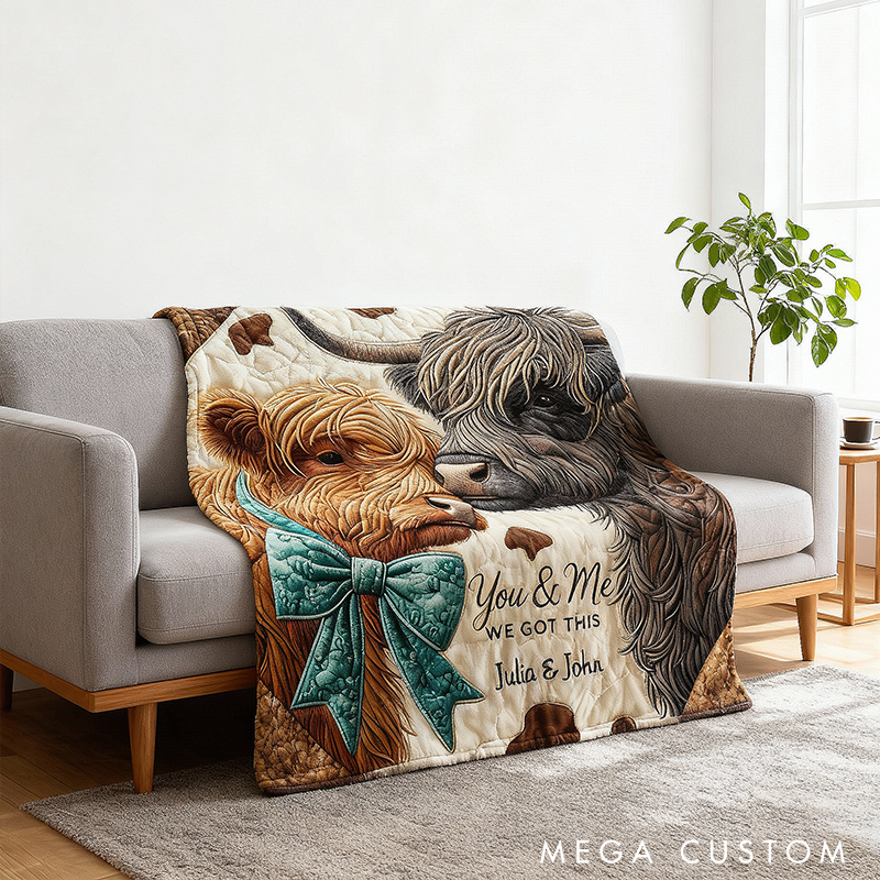 Personalized Highland Cow Design You And Me We Got This Couple Blanket with Names Cozy Gifts for Couple Wife and Husband Anniversary Gifts