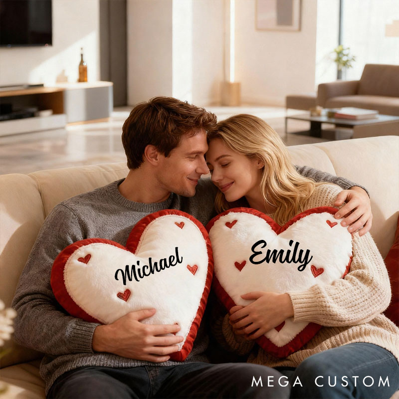 Personalized Couple Heart-Shaped Pillow Custom Heart Pillow with Name Holiday Gift Pillow for her Xmas Gift Home Decor Pillow