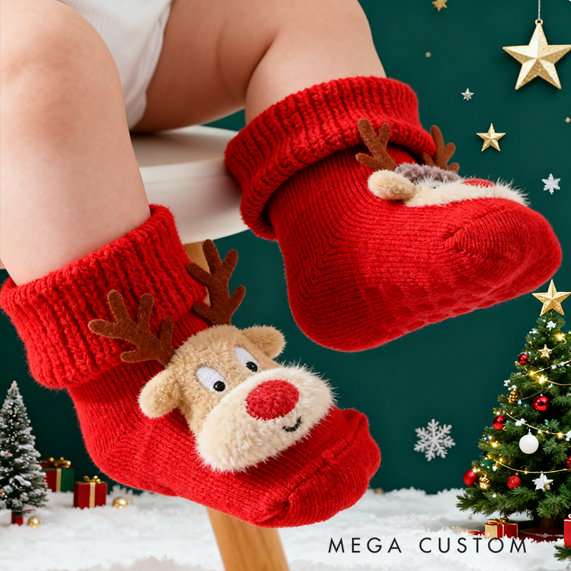 Personalized Baby Holiday Gift Cozy Warm Winter Footwear Cute Festive Santa Style Adorable Red Baby Christmas Socks