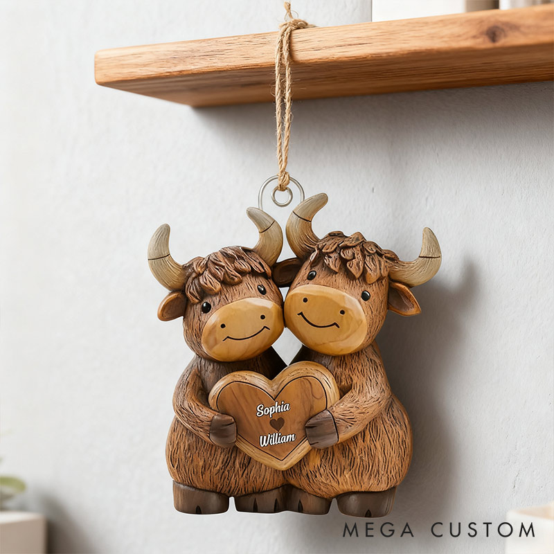 Personalized Couple Highland Cow Christmas Tree Ornament Decoration with Names Chrismas Gift for Husband Wife Gift for Couple
