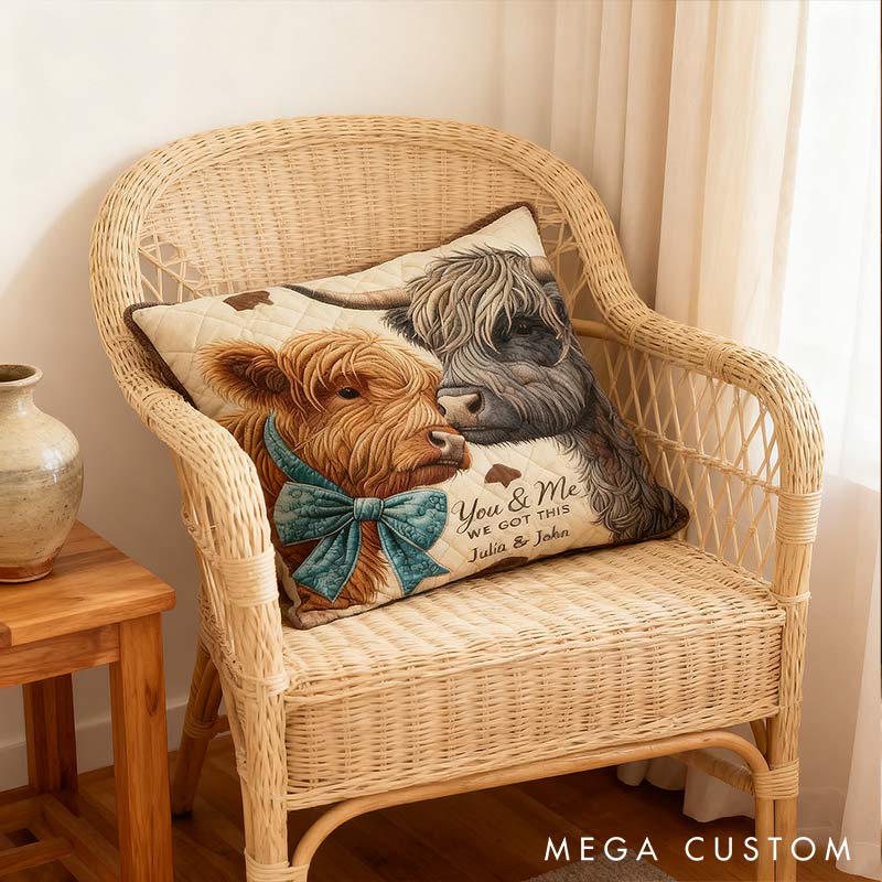 Personalized Custom Highland Cow Design with Names Couple Home Pillow Romantic Anniversaries Gift for Husband Wife Home