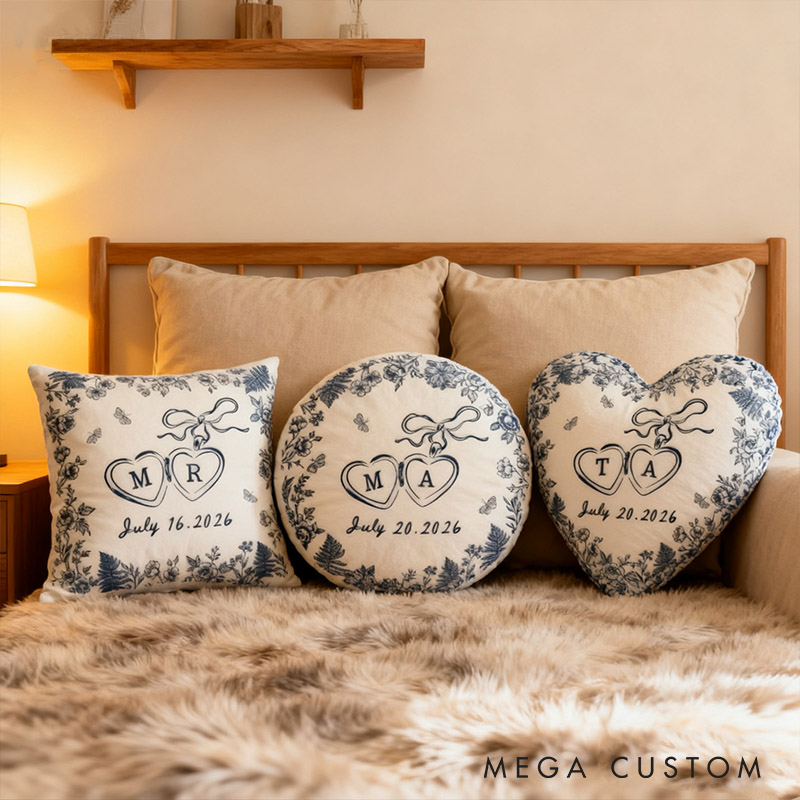 Personalized Couple Bow Locked Initials and date Pillow Custom Wife Husband Pillow Newlyweds Wedding Sentimental Cushion First Christmas Married Gift