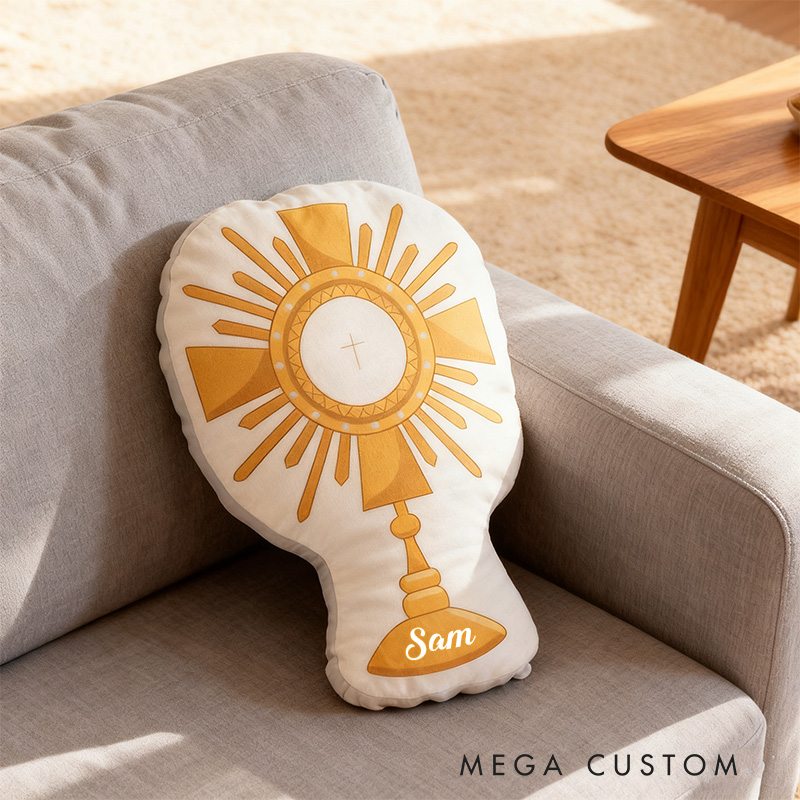 Personalized Monstrance Pillow with Custom Name Home Decor Religious Pillow Catholic Gift Faith Gift Mass Pillow
