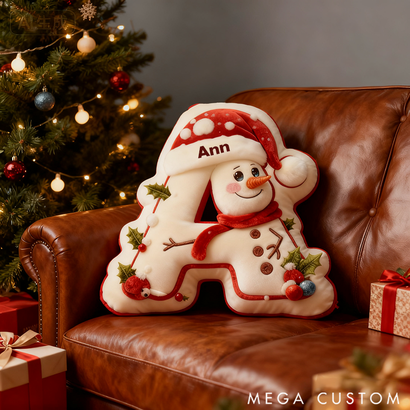 Personalized Snowman Letter Graphic 3D Print Pillow Christmas Gift  with Custom Name Design for Daughter Son Family
