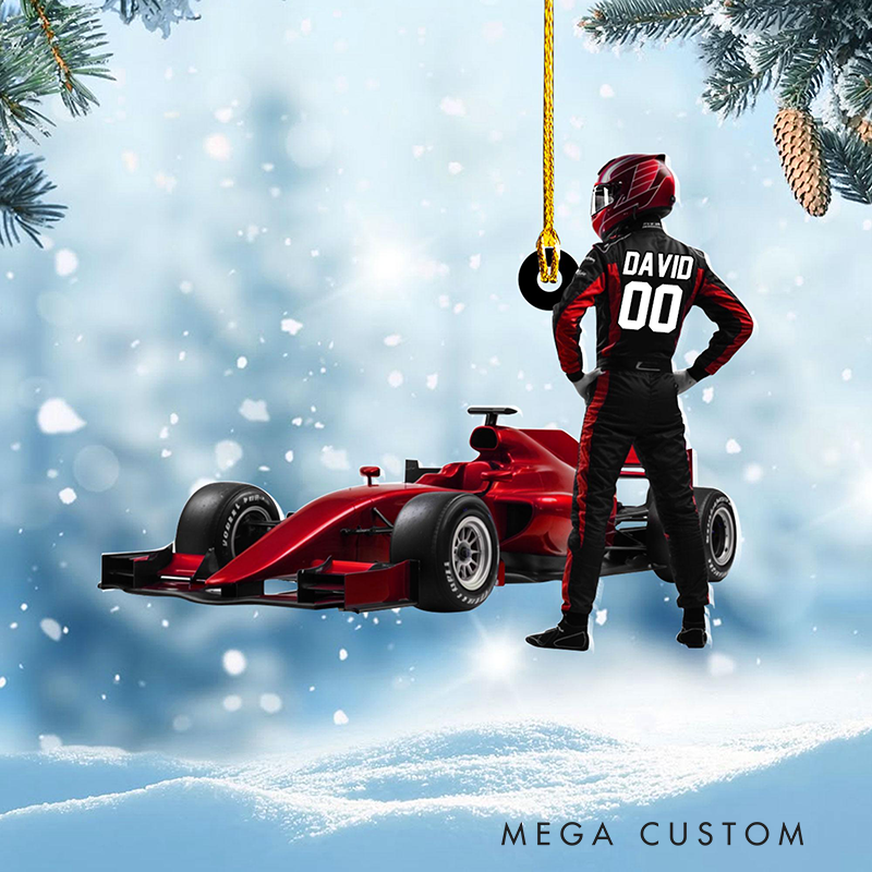 Personalized  Christmas Ornament Custom Name and Number Raceing Car Design Christmas Tree Decoration Gift for Car Lovers and Motorsports Fans