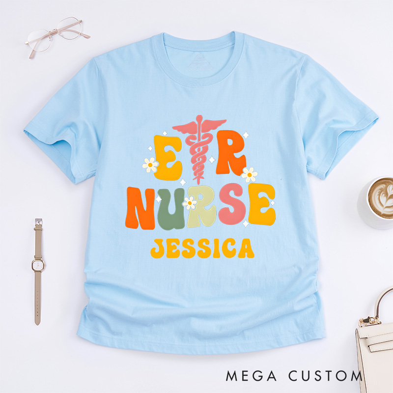 Personalized Nurse T-Shirts Cheerful ER Nurse Fashion Design T-Shirts