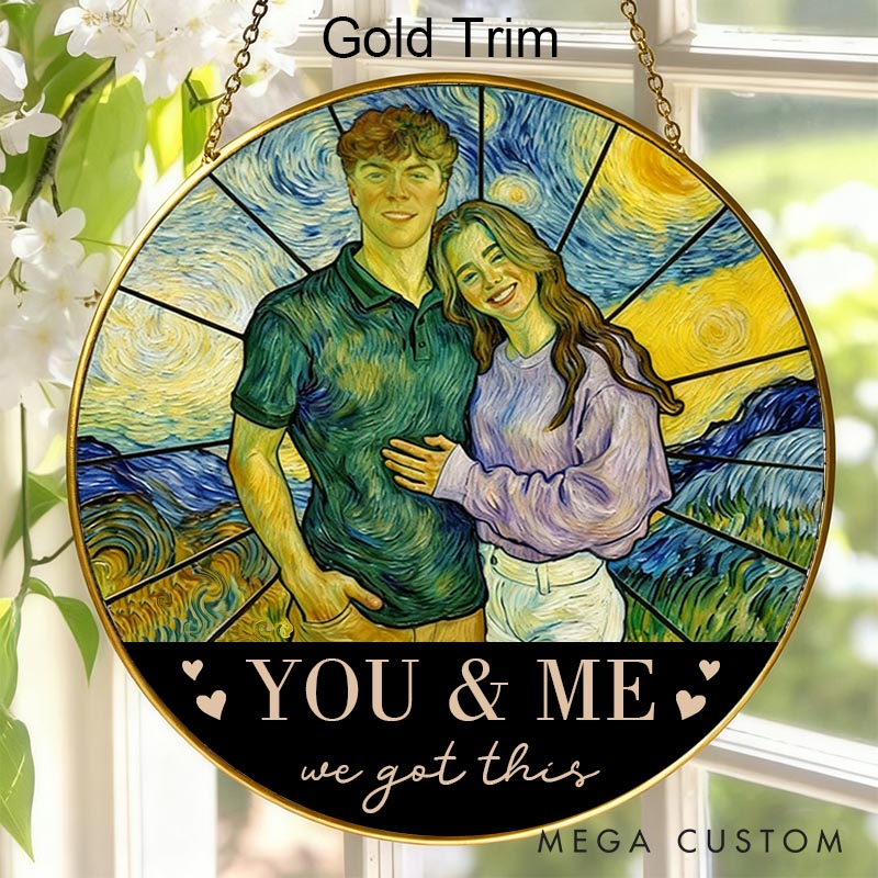 Personalized Couple Starry Night Stained Glass Photo Suncatcher Newlyweds Portrait Window Decor Anniversary Gift for Husband Wife Boyfriend Girlfriend