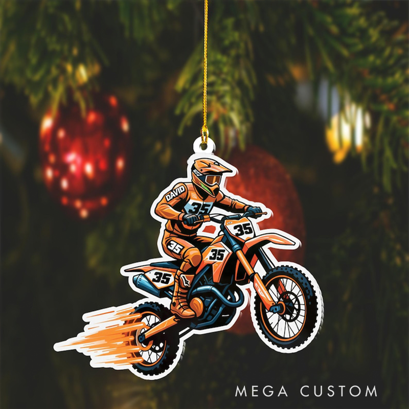 Personalized Motocross Christmas Ornament Custom Name and Number Dirt Bike Holiday Decoration Gift for Motorcycle and Racing Lovers