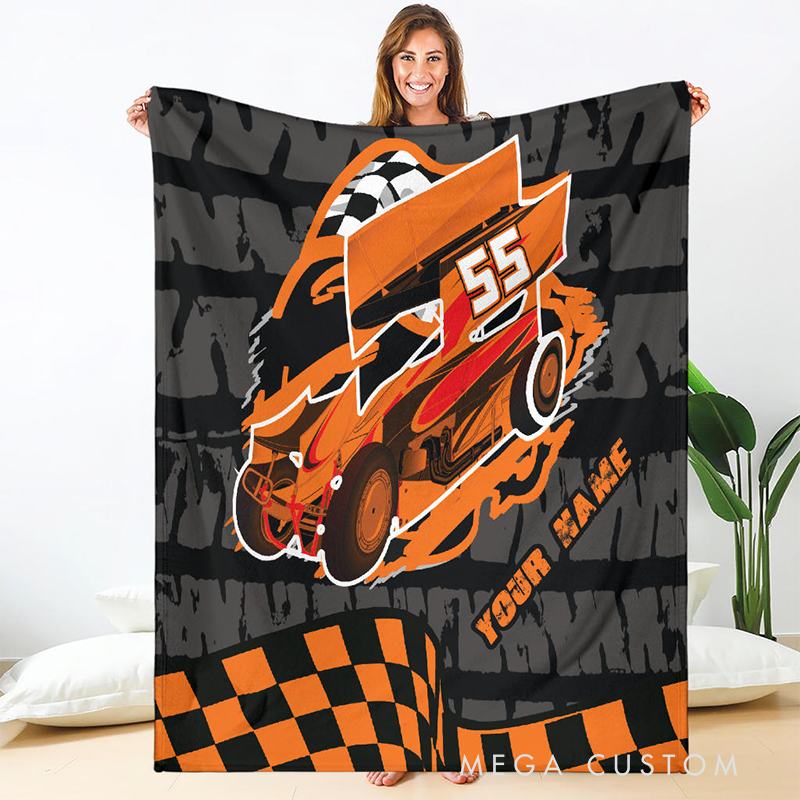 Personalized Race Car Blanket Custom Name and Number Racing Gift for Motorsports Fans and Car Lovers Families
