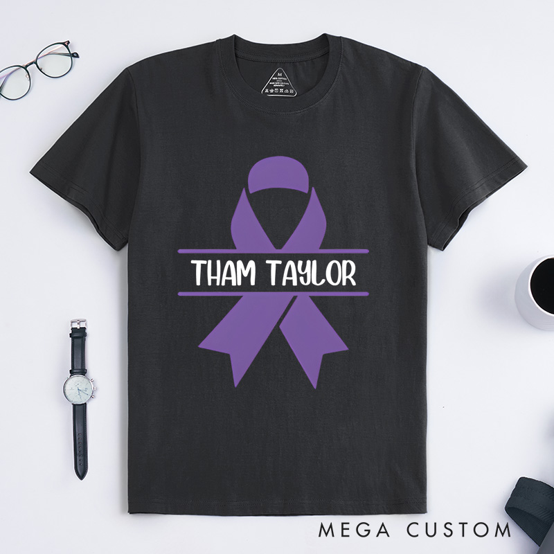 Personalized Purple Ribbon Pancreatic Cancer Custom Name Support T-Shirt Motivational Gift