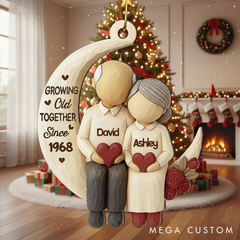 Personalized I Love You To The Moon and Back Couple Ornament Growing Old Together since Chrismas Decoration with Names Chrismas Gift for Husband Wife