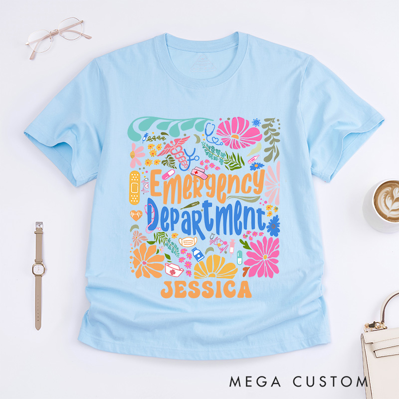 Personalized Nurse T-Shirts Whimsical Emergency Department Fashion Design T-Shirts