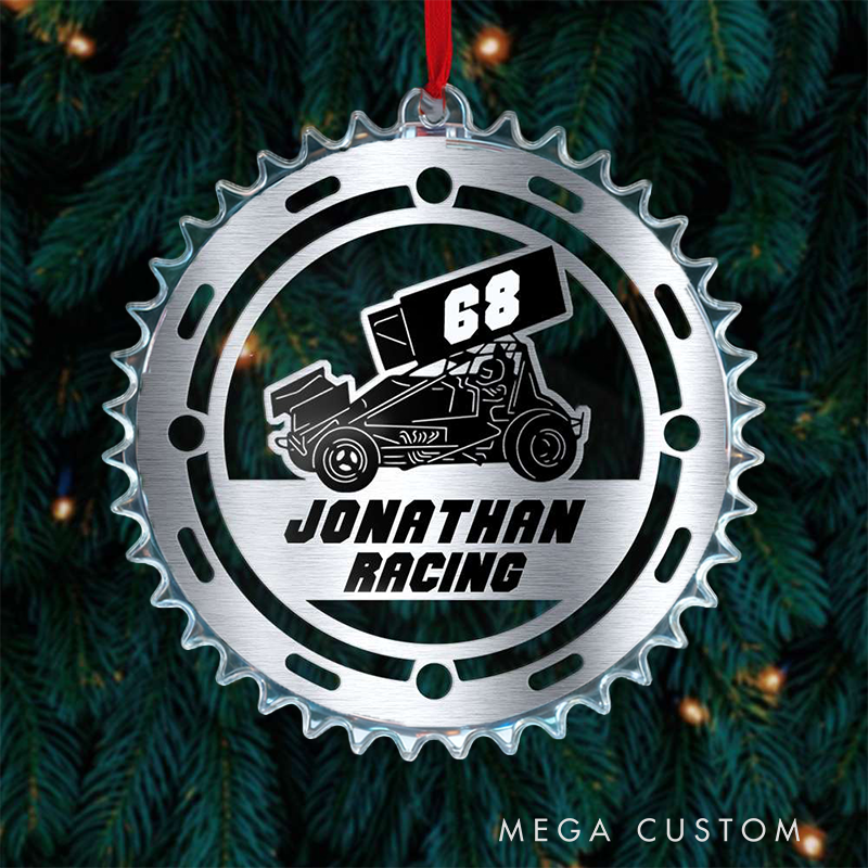 Personalized Racing Car Christmas Ornament Custom Name and Number Acrylic Holiday Decoration Gift for Racers and Motorsports Fans