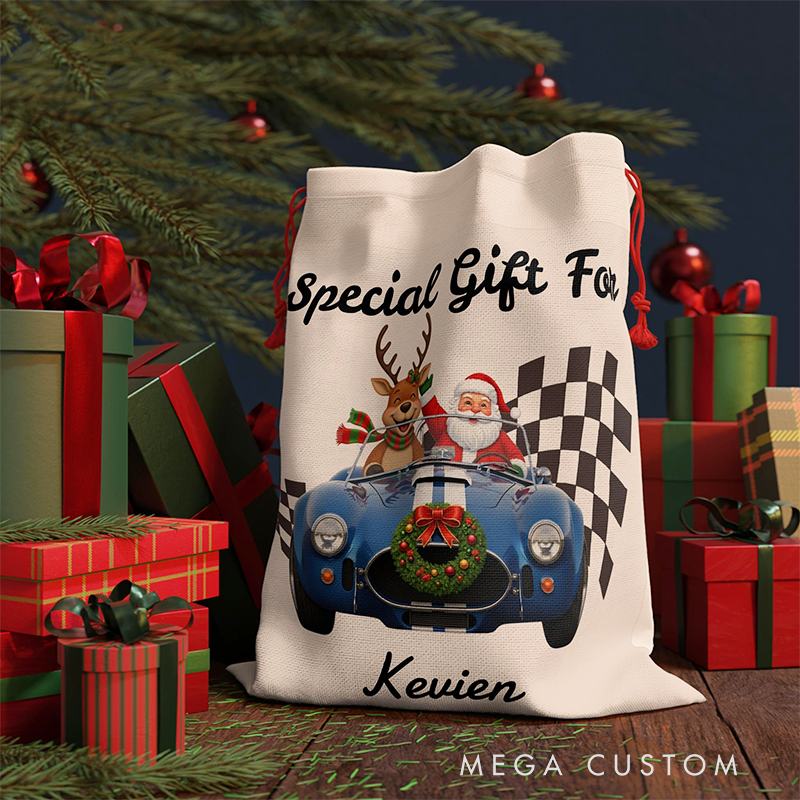 Personalized Special Gift Christmas Gift Bag Custom Name Santa Sack Holiday Decoration for Racers and Racing Lovers
