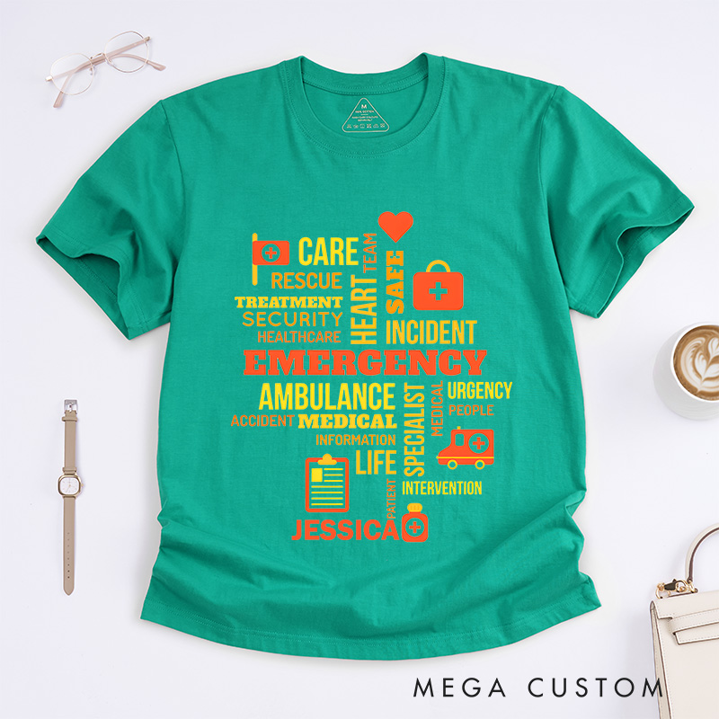Personalized Nurse T-Shirts Emergency Word Cloud Fashion Design T-Shirts