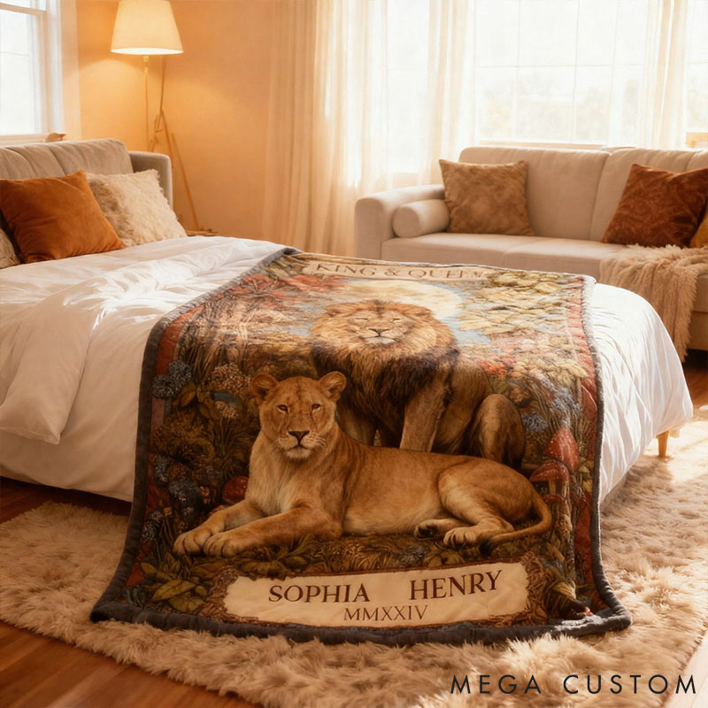 Personalized Couple Lion Kindred Spirits Blanket Custom Newlyweds Blanket King and Queen Couple Blanket Valentine's Day Gift for Husband Wife