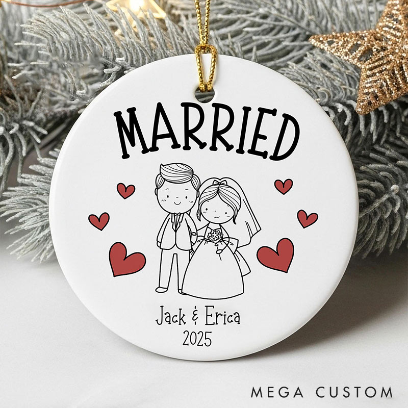 Personalized Couple Romantic Wedding Mr Mrs Ceramic Ornament Custom Newlyweds Married Ornament Our First Christmas Ornament Gift