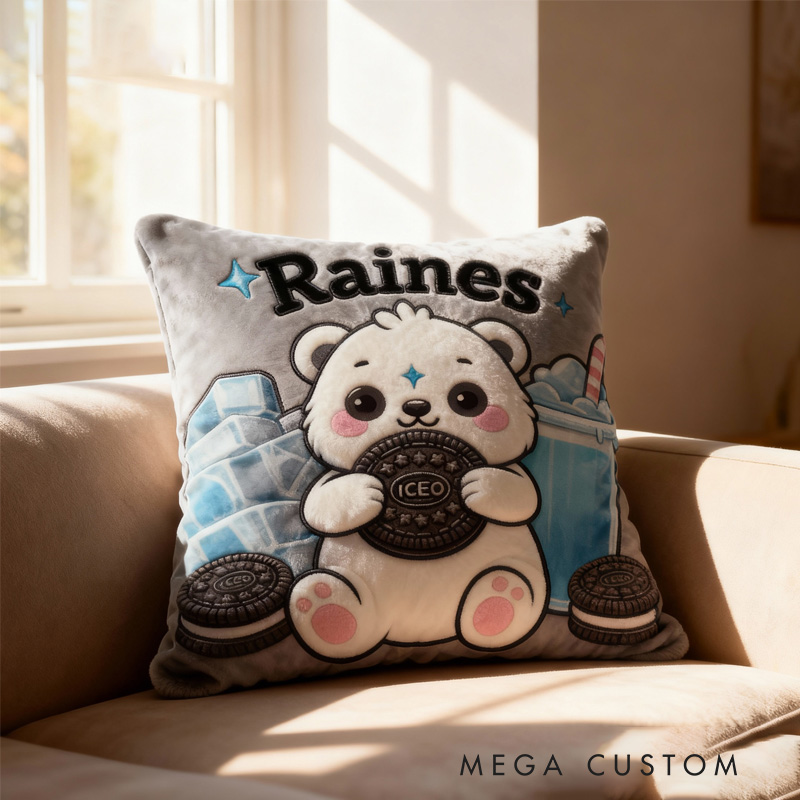 Personalized Bear Throw Pillow Cookie Lover Pillow with Name for Baking Lover Birthday Holiday Gift for Kids Boy Girl Gift for Baking Lover Pillow