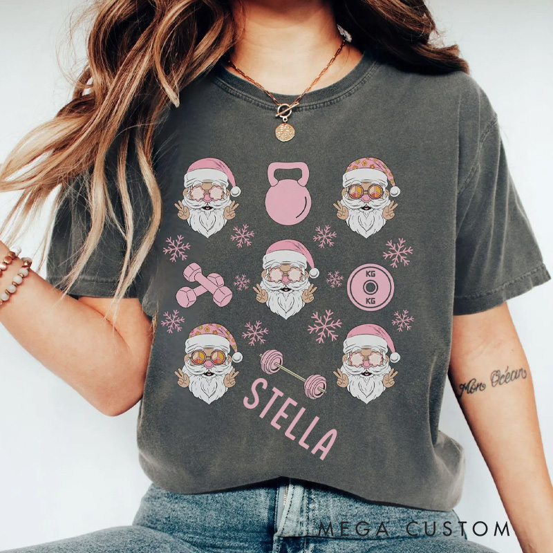 Personalized Christmas Workout T-Shirt Gym Christmas Pump Cover Funny Holiday Retro Tee Santa Comfort Colors Tee