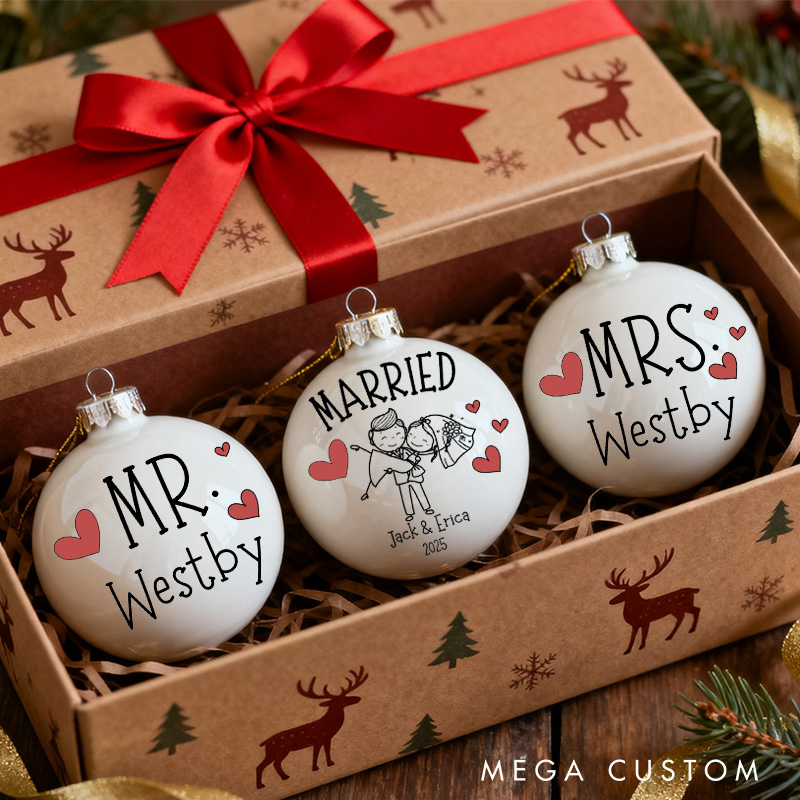 Personalized Mr and Mrs Matching Christmas Ornament Our First Christmas Ornament Set For Newlywed Couple Wedding Ornament Keepsake