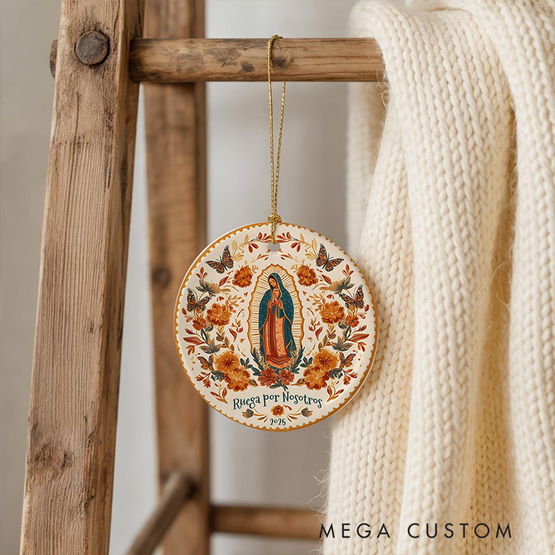 Personalized Our Lady of Guadalupe Ceramic Ornament with Year Religious Gift Christmas Home Decor Catholic Gift
