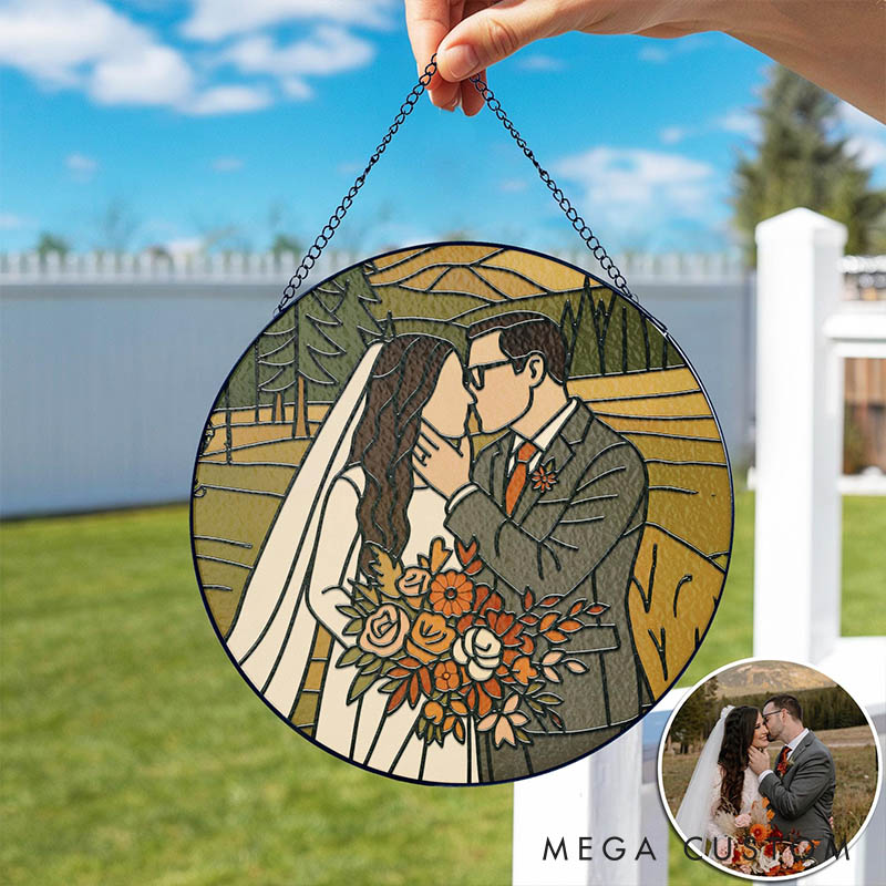Personalized Couple Faceless Photo Stained Glass Suncatcher Newlyweds Portrait Window Decor Anniversary Gift for Husband Wife Boyfriend Girlfriend