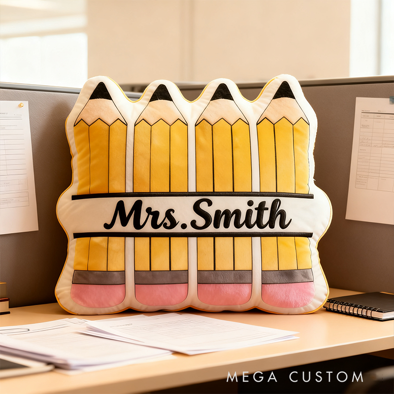 Personalized Pencil Shaped Teacher Pillow Custom Name Cushion Gift for Educators and Teachers