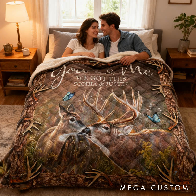 Personalized Couple Deer You and Me We Got This Blanket Custom Newlyweds Name Nature-inspired Blanket Valentines Day Gift for Husband Wife Bride Groom