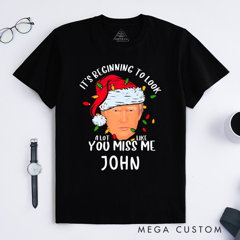 Personalized Christmas Funny Santa Classic T-shirt Custom Name Gift for Music Lover Men Women Holiday Xmas Lights Unique Present for Friends Family
