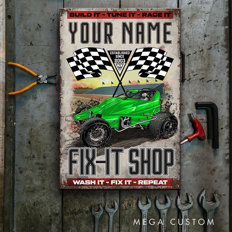 Personalized Dirt Track Racing Outlaw Garage Custom Metal Sign Gift for Racer and Racing Lovers