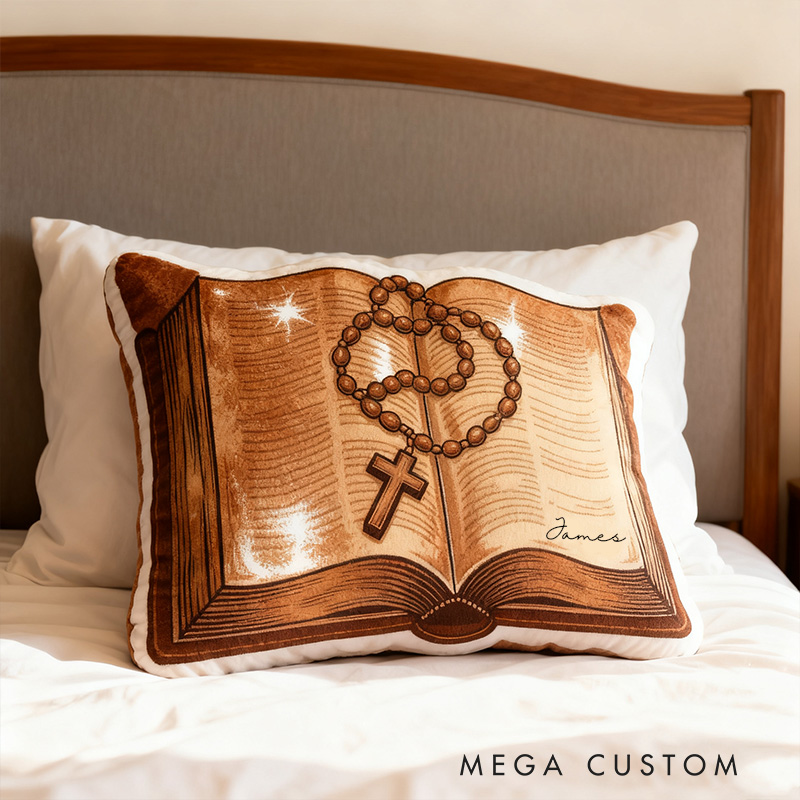 Personalized Bible Book Pillow with Custom Name Home Decor Christian Pillow Religious Gift Faith Pillow