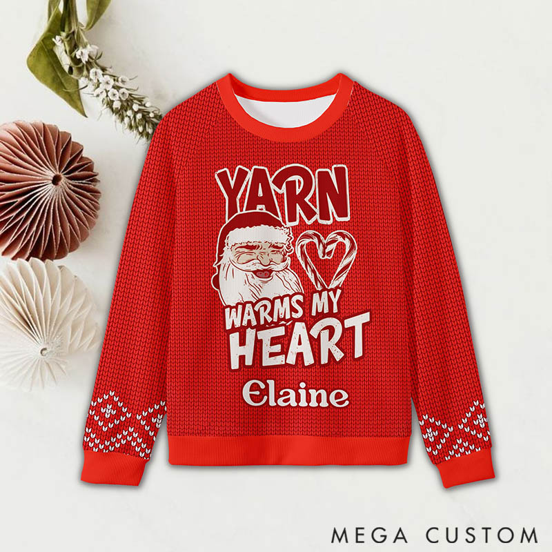Personalizeds Ugly Sweater Yarn Warms My Heart Gifts For Knitting Lover Custom Name