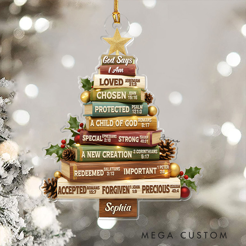 Personalized God Says i am Tree Acrylic Ornament with Name Holiday Tree Decor Christmas Keepsake Religious Christmas Gift for Christians