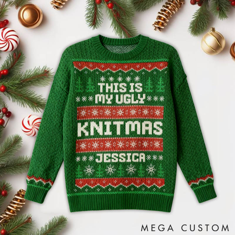 Personalizeds Ugly Sweater Knitmas This is My Ugly Gifts For Knitting Lover Custom Name