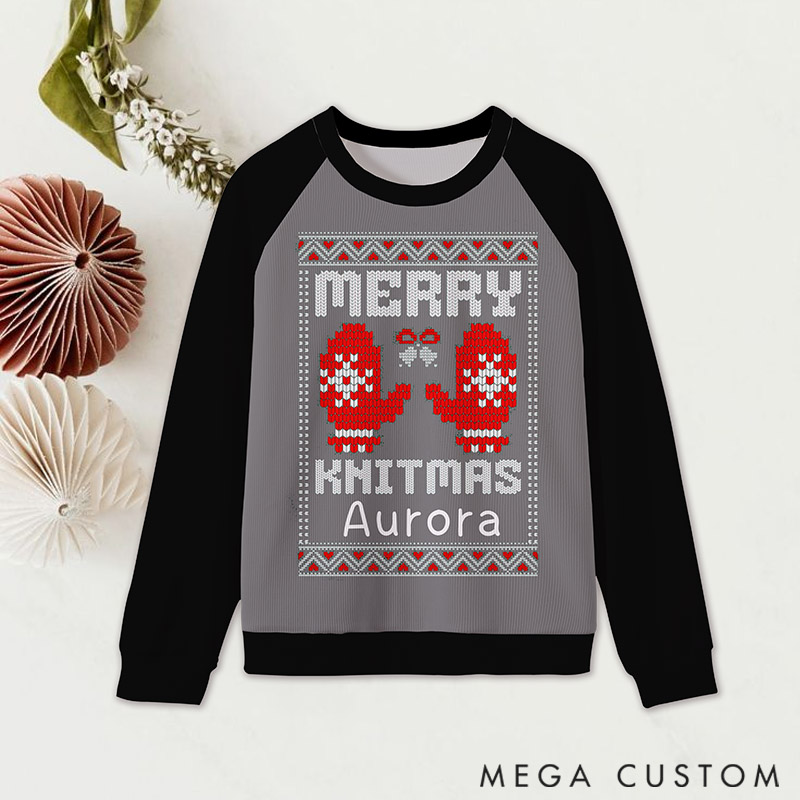 Personalizeds Ugly Sweater Merry Knitmas Gifts For Knitting Lover Custom Name