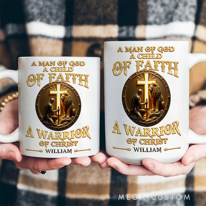 Personalized a Man of God Warrior of Christ Ceramic Mug with Name Religious Gift Christian Gift for Men