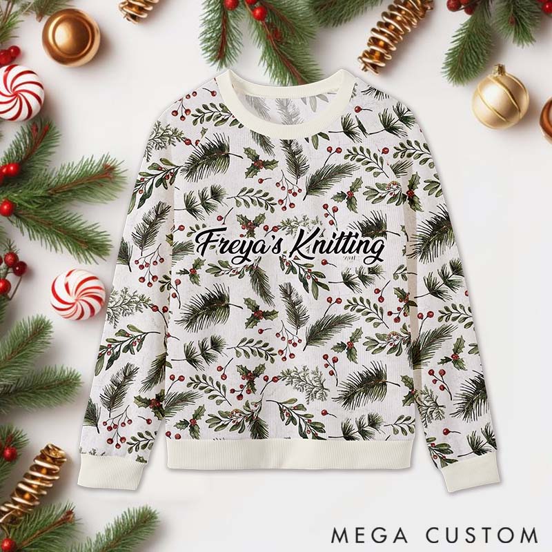 Personalizeds Ugly Sweater Christmas Leaf Gifts For Knitting Lover Custom Name