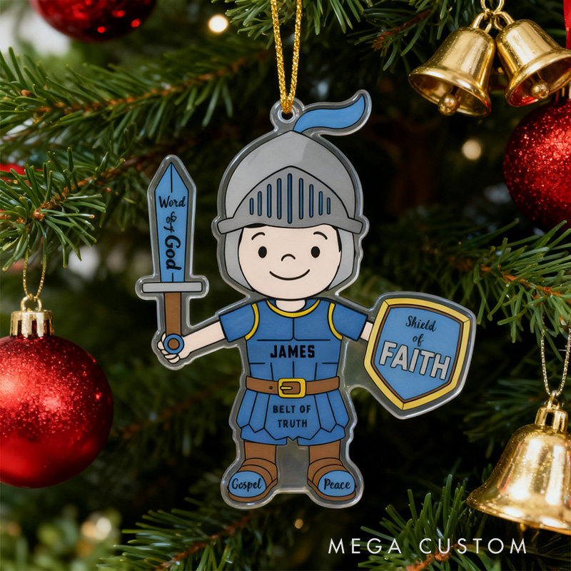 Personalized Armor Of God Acrylic Ornament with Name Holiday Tree Decor Christmas Keepsake Religious Christmas Gift for Boys