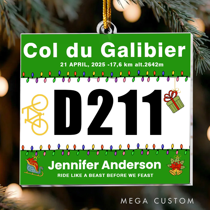 Personalized Cycling Acrylic Ornament Mountain Pass Lovers Race Bib Bicycle lovers Gift Biker Xmas Ornament for Racer Biker Cyclcing Lovers